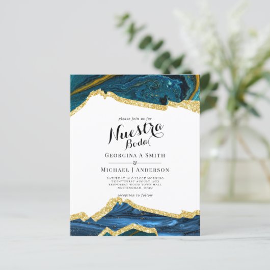 Nuestra Boda AGATE Gold Spanish Wedding INVITE (Staand voorkant)