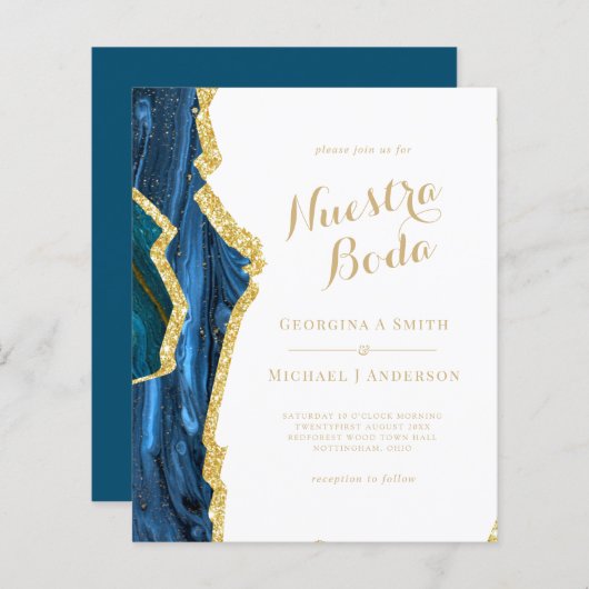 Nuestra Boda AGATE Gold Spanish Wedding INVITE (Voorkant / Achterkant)