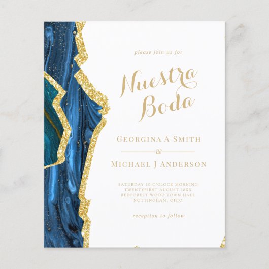 Nuestra Boda AGATE Gold Spanish Wedding INVITE (Voorkant)