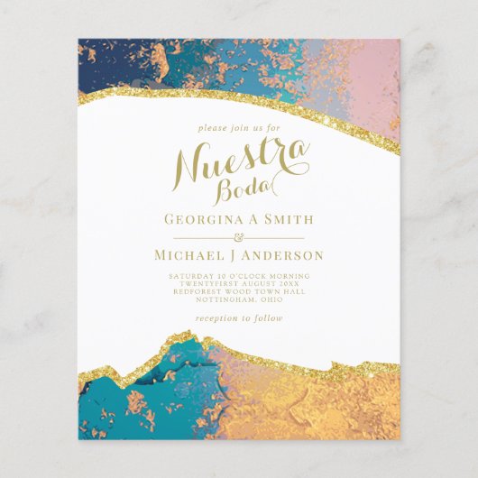 Nuestra Boda AGATE Gold Spanish Wedding INVITE (Voorkant)