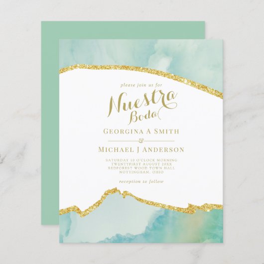 Nuestra Boda AGATE Gold Spanish Wedding INVITE (Voorkant / Achterkant)