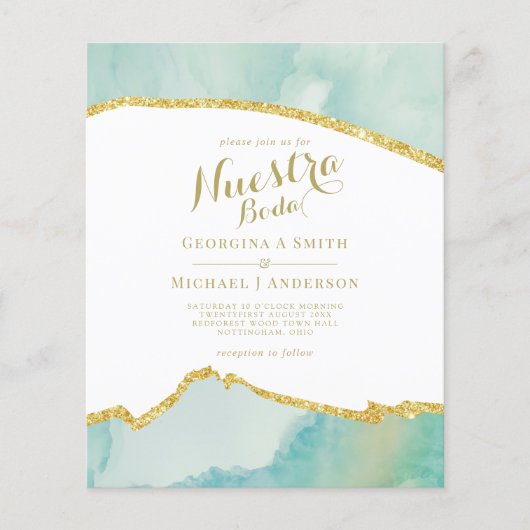 Nuestra Boda AGATE Gold Spanish Wedding INVITE (Voorkant)