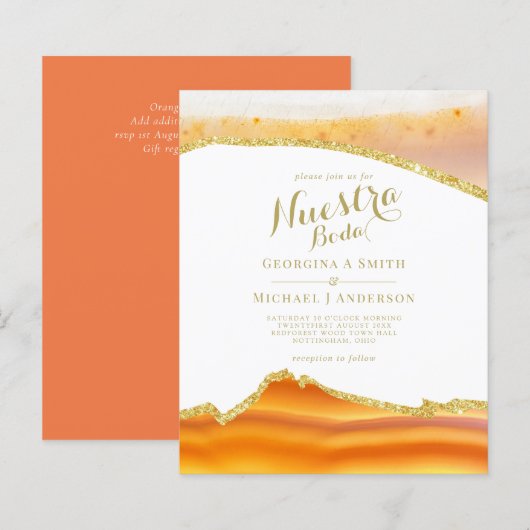 Nuestra Boda AGATE Gold Spanish Wedding INVITE (Voorkant / Achterkant)