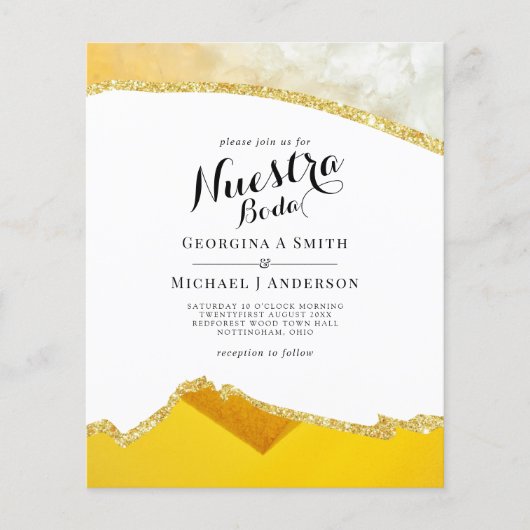 Nuestra Boda AGATE Gold Spanish Wedding INVITE (Voorkant)