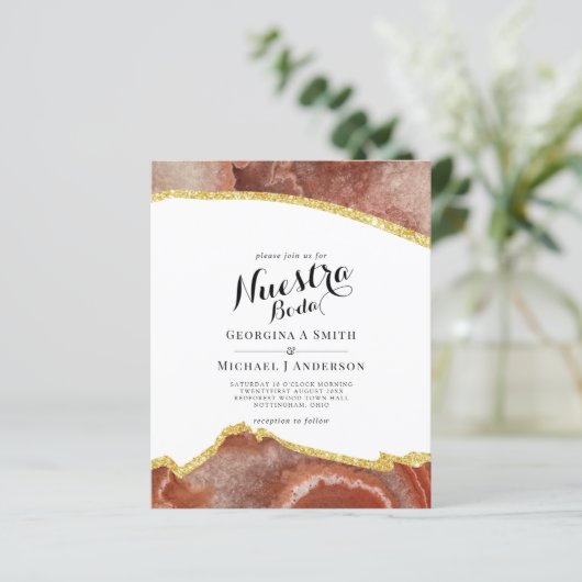 Nuestra Boda AGATE Gold Spanish Wedding INVITE (Staand voorkant)