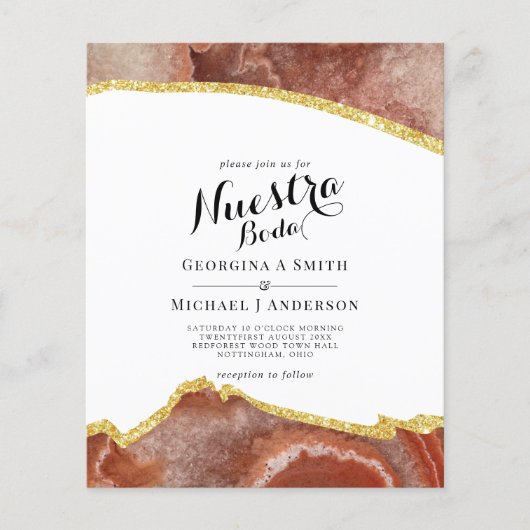 Nuestra Boda AGATE Gold Spanish Wedding INVITE (Voorkant)