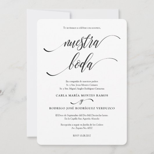 NUESTRA BODA Bewerkbare Spaanse huwelijksuitnodigi Kaart (Voorkant)