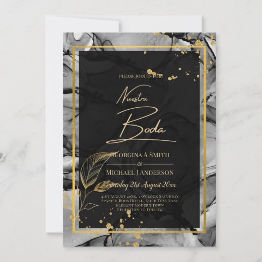 NUESTRA BODA Black Gold Ink Wedding INVITE Kaart (Voorkant)