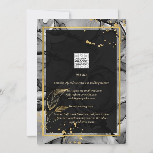 NUESTRA BODA Black Gold Ink Wedding INVITE Kaart (Achterkant)