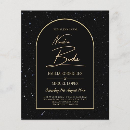 NUESTRA BODA BLACK GOLD STERRENNACHT INVITE FLYER (Voorkant)