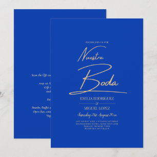 NUESTRA BODA Blue Monochrome Wedding NVITE Kaart