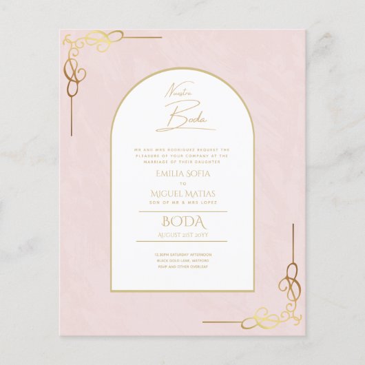 Nuestra Boda Budget Gold Accent Bilingual Invite (Voorkant)