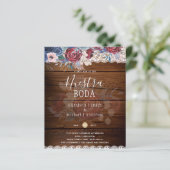 Nuestra Boda Burgundy Blue Floral Lace INVITE (Staand voorkant)