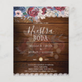 Nuestra Boda Burgundy Blue Floral Lace INVITE (Voorkant)