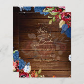 NUESTRA BODA Burgundy Blue Floral Wedding INVITE (Voorkant / Achterkant)