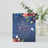 NUESTRA BODA Burgundy Blue Floral Wedding INVITE (Staand voorkant)