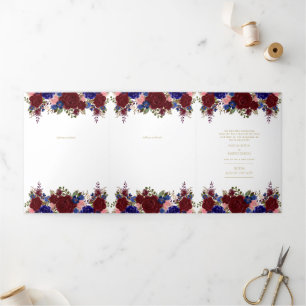 Nuestra Boda Burgundy Blue Floral Wedding Invite Drieluik Uitnodiging
