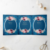 Nuestra Boda Burgundy Blue Floral Wedding Invite Drieluik Uitnodiging (Binnen)