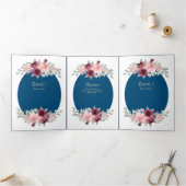 Nuestra Boda Burgundy Blue Floral Wedding Invite Drieluik Uitnodiging (Binnen)