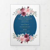 Nuestra Boda Burgundy Blue Floral Wedding Invite Drieluik Uitnodiging (Cover)
