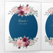 Nuestra Boda Burgundy Blue Floral Wedding Invite Drieluik Uitnodiging (Binnenzijde eerst)