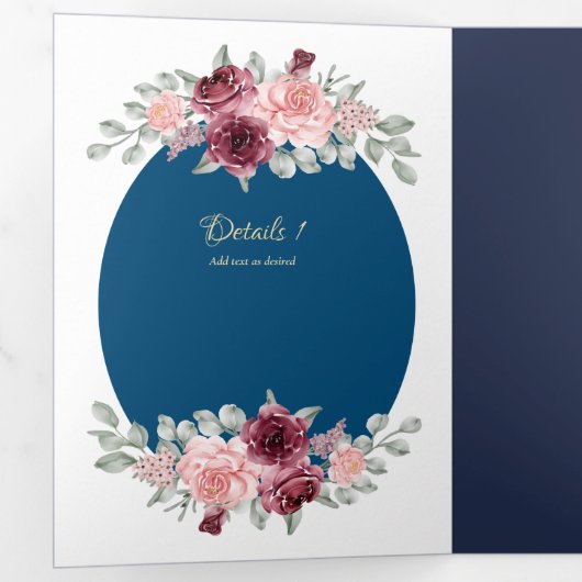 Nuestra Boda Burgundy Blue Floral Wedding Invite Drieluik Uitnodiging (Binnenzijde eerst)
