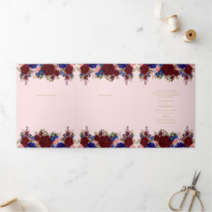 Nuestra Boda Burgundy Blue Floral Wedding Invite Drieluik Uitnodiging