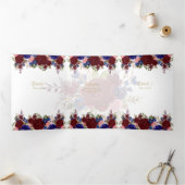 Nuestra Boda Burgundy Blue Floral Wedding Invite Drieluik Uitnodiging (Binnen)