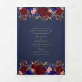 Nuestra Boda Burgundy Blue Floral Wedding Invite Drieluik Uitnodiging (Cover)