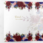 Nuestra Boda Burgundy Blue Floral Wedding Invite Drieluik Uitnodiging (Binnenzijde eerst)