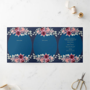 Nuestra Boda Burgundy Blue Floral Wedding Invite Drieluik Uitnodiging