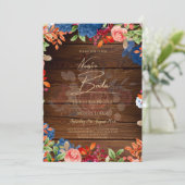 NUESTRA BODA Burgundy Blue Floral Wedding INVITE Kaart (Staand voorkant)