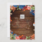 NUESTRA BODA Burgundy Blue Floral Wedding INVITE Kaart (Achterkant)