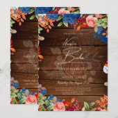 NUESTRA BODA Burgundy Blue Floral Wedding INVITE Kaart (Voorkant / Achterkant)