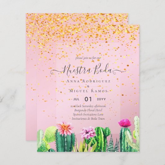 Nuestra Boda CACTI Fiesta Spain Wedding INVITE (Voorkant / Achterkant)
