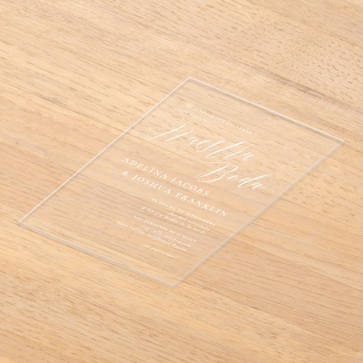 Nuestra Boda Caligrafía Moderna Elegante bruiloft Acryl Uitnodigingen (Laagn)