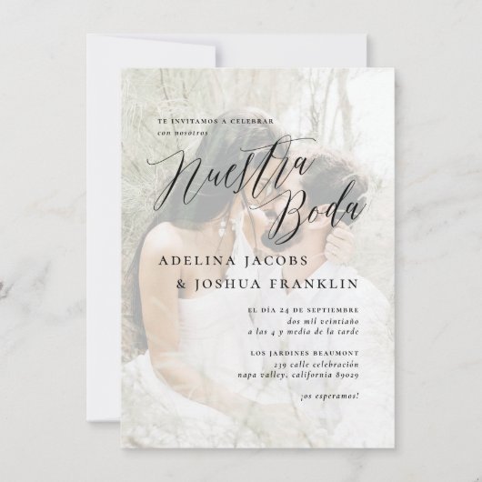 Nuestra Boda Caligrafía Moderna Invitación de Boda Kaart (Voorkant)