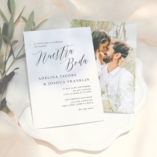 Nuestra Boda Caligrafía y Foto Invitación de Boda Kaart