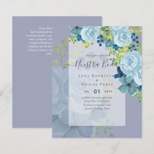 NUESTRA BODA Dusty Blue Floral BUDGET (Voorkant / Achterkant)
