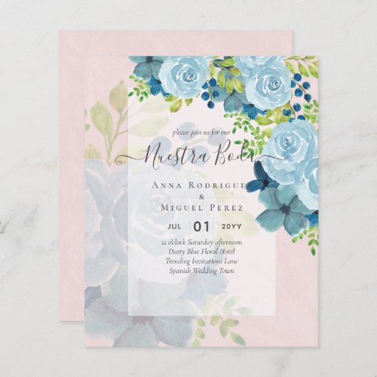 NUESTRA BODA Dusty Blue Floral BUDGET (Voorkant / Achterkant)