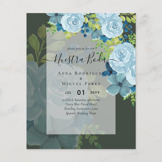 NUESTRA BODA Dusty Blue Floral BUDGET Flyer (Voorkant)