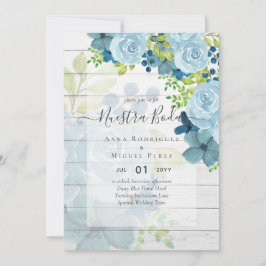 NUESTRA BODA Dusty Blue Floral Spain Wedding Kaart