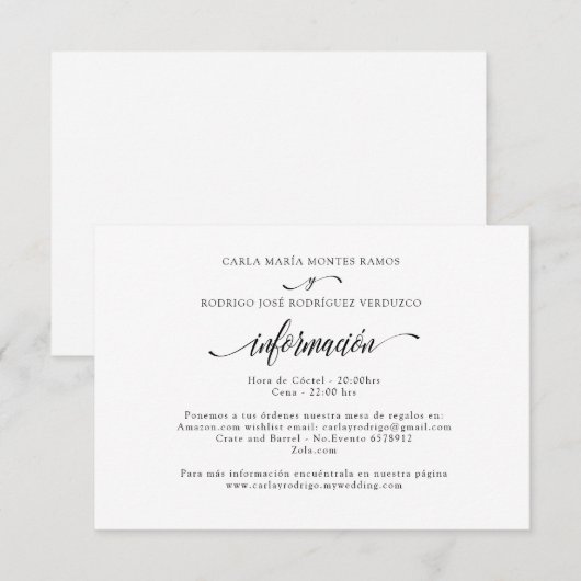 NUESTRA BODA Editable Spain trouwinfo card Informatiekaartje (Voorkant / Achterkant)