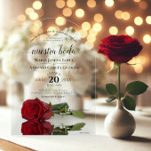 Nuestra Boda Elegant Red Rose Spanish Wedding Acryl Uitnodigingen