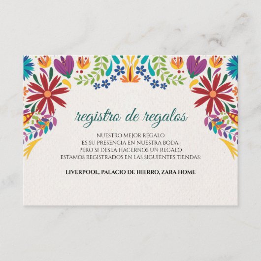 Nuestra Boda Flowers Botanical Spanish Wedding Informatiekaartje (Voorkant)