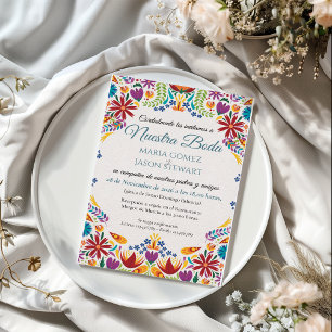 Nuestra Boda Flowers Botanische Spaanse Trouwdag Kaart