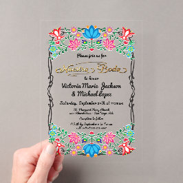Nuestra Boda Folk Art Mexicaanse Fiesta Party Acryl Uitnodigingen