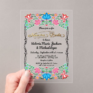 Nuestra Boda Folk Art Mexicaanse Fiesta Party Acryl Uitnodigingen