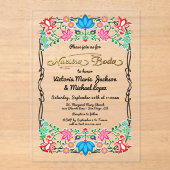 Nuestra Boda Folk Art Mexicaanse Fiesta Party Acryl Uitnodigingen (Voorkant)