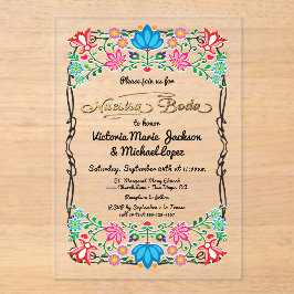 Nuestra Boda Folk Art Mexicaanse Fiesta Party Acryl Uitnodigingen